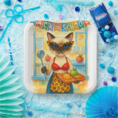 Cat Lunch Lady Serving Food Back to School Themed Pappteller (Party)