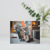 Cat Lying on Notebook Postkarte (Stehend Vorderseite)