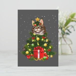Cat Maine Coon Cat Xmas Tree Lights Cat Lover Ugly Einladung