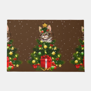 Cat Maine Coon Cat Xmas Tree Lights Cat Lover Ugly Fußmatte