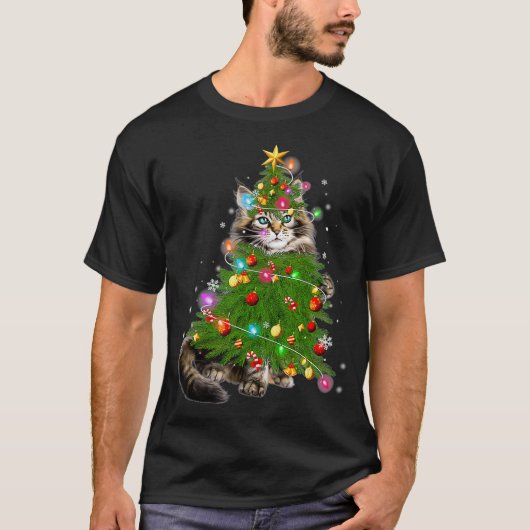 Cat Maine Coon Christmas Tree Holiday Cat Lovers X T-Shirt (Vorderseite)