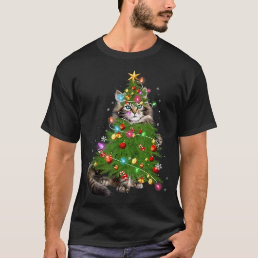 Cat Maine Coon Christmas Tree Holiday Cat Lovers X T-Shirt (Vorderseite)