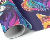 Cat Maine Coon Portrait Rainbow Colors Geschenkpapier (Rolleneckpunkt)