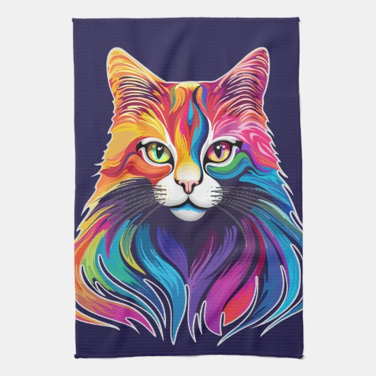 Cat Maine Coon Portrait Rainbow Colors Geschirrtuch (Vertikal)