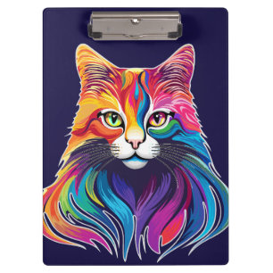 Cat Maine Coon Portrait Rainbow Colors Klemmbrett