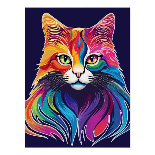 Cat Maine Coon Portrait Rainbow Colors Poster (Vorderseite)