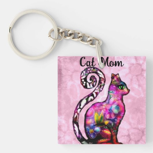Cat Mama Abstrakt Whimsical Cat Kitty Art Schlüsselanhänger (Vorderseite)