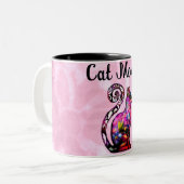 Cat Mama Abstrakt Whimsical Cat Kitty Art Zweifarbige Tasse (Vorderseite Links)
