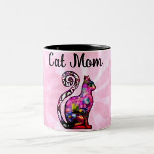 Cat Mama Abstrakt Whimsical Cat Kitty Art Zweifarbige Tasse
