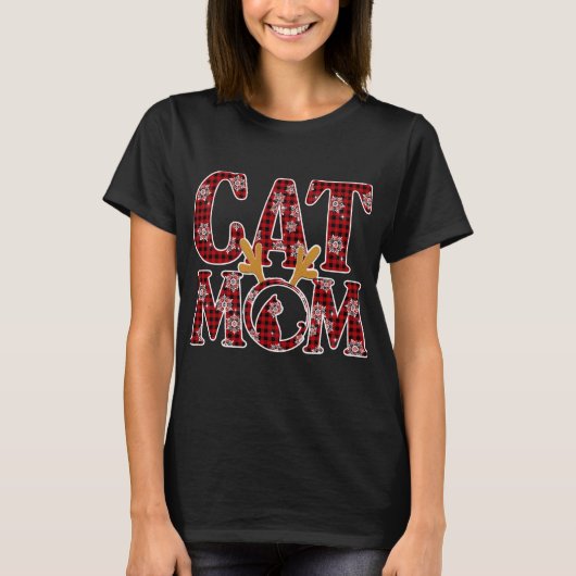 Cat Mama Buffalo Kariert Rentier T-Shirt (Vorderseite)