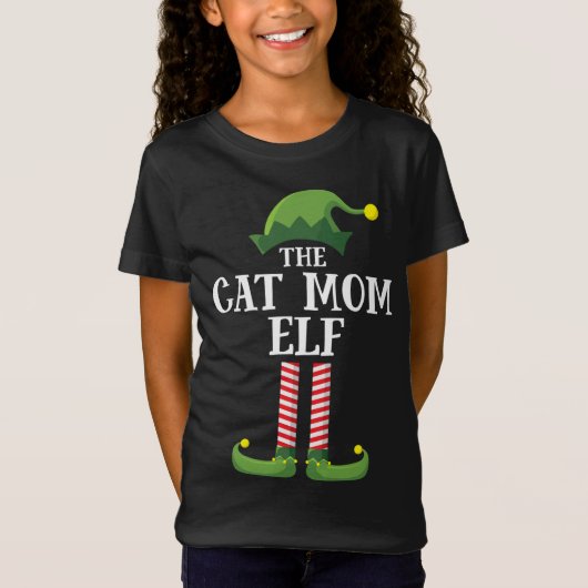 Cat Mama Elf Matching Familienweihnachtsfest Party T-Shirt (Vorderseite)