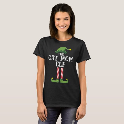 Cat Mama Elf Matching Familienweihnachtsfest Party T-Shirt (Vorne ganz)