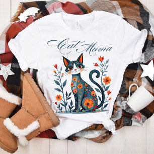 Cat Mama Folk Art T - Shirt Perfekt für Katzen Lie