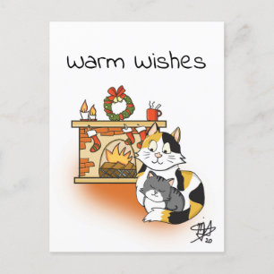 Cat Mama Gemütlicher Weihnachtskamin Postkarte