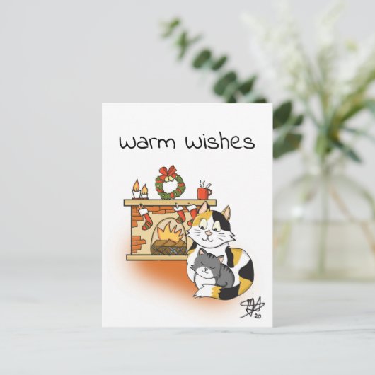 Cat Mama Gemütlicher Weihnachtskamin Postkarte (Stehend Vorderseite)