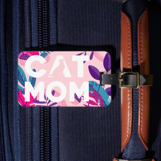 CAT-MAMA, Ihr Foto, rosa Blume und Blätter Gepäck Gepäckanhänger (Vorderseite Insitu 4)