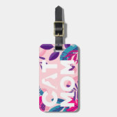 CAT-MAMA, Ihr Foto, rosa Blume und Blätter Gepäck Gepäckanhänger (Vorderseite vertikal)