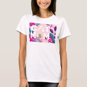 CAT-MAMA, Ihr Foto, rosa Blume und Blätter T-Shirt
