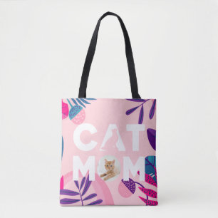 CAT-MAMA, Ihr Foto, rosa Blume und Blätter Tasche