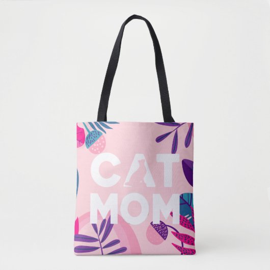 CAT-MAMA, Ihr Foto, rosa Blume und Blätter Tasche (Vorderseite)