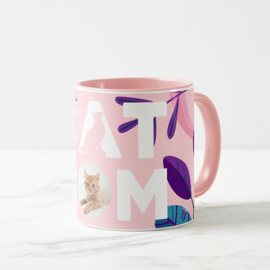 CAT-MAMA, Ihr Foto, Rosa Blume und Blätter Tasse (VorderseiteRechts)