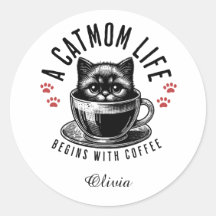 Cat Mama Leben beginnt mit Kaffee - personalisiert