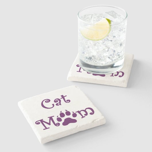 Cat Mama, Lila, Untersetzer, Muttertag Steinuntersetzer (Seitenansicht)