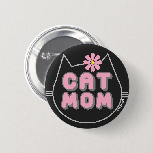 CAT-MAMA mit rosa Blume Button (Vorne & Hinten)