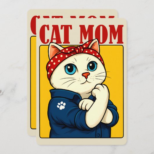 Cat Mama Mütter Tag Einladung (Vorne/Hinten)