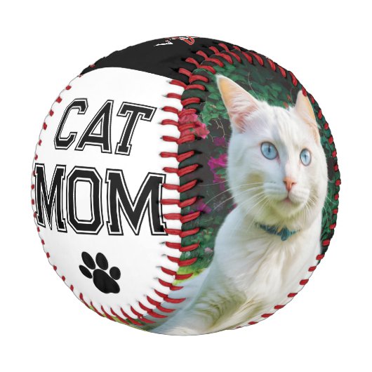 Cat Mama Muttertag 2 Fotos Monogramm benutzerdefin Baseball (Schrägansicht)