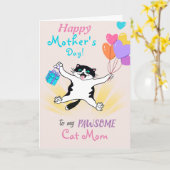 Cat Mama Muttertag Niedlich Kitty Bunte Balloons Karte (Gelbe Blume)