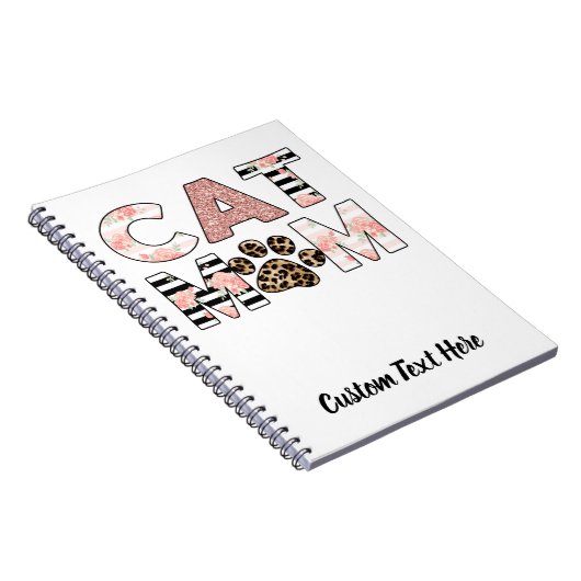 Cat Mama Pink Floral & Leopard Paw Notebook Notizblock (Rechte Seite)