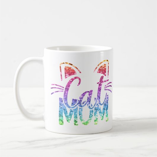 Cat Mama Rainbow Glitzer Kaffeetasse (Links)