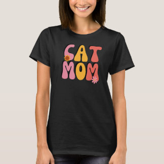 Cat Mama Retro Groovy Blume T-Shirt