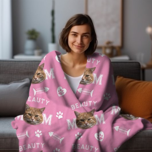 Cat Mama Rosa Personalisierter Name und Foto Wiede Fleecedecke