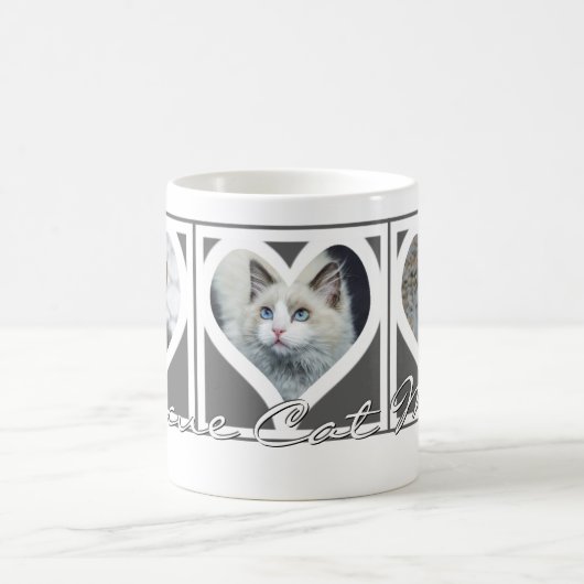 CAT-MAMA RÜCKSETZEN Drei Foto Herzrahmen grau Kaffeetasse (Mittel)