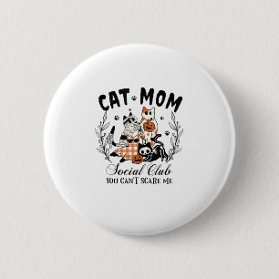 Cat Mama Social Club Ghost Cat Halloween Gothic Bl Button