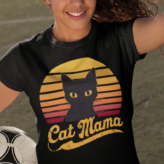 Cat Mama Sunset Silhouette einer Schwarzen Katze T-Shirt