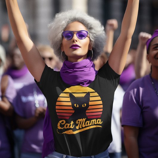 Cat Mama Sunset Silhouette einer Schwarzen Katze T-Shirt