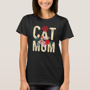 Cat Mama Vintage Blume Red Kariert Cat Paw Kitty W T-Shirt