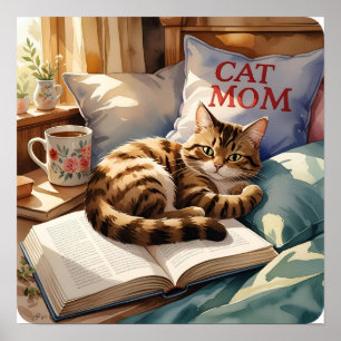 Cat Mama's Quiet Corner - Cosy Reading Art Print Poster