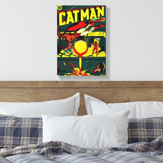 CAT-MAN-Comicen der 40er Jahre - Canvas Print Leinwanddruck (Insitu (Schlafzimmer))