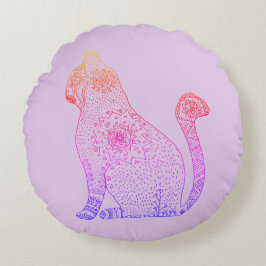 Cat Mandala Art Round Cushion Rundes Kissen