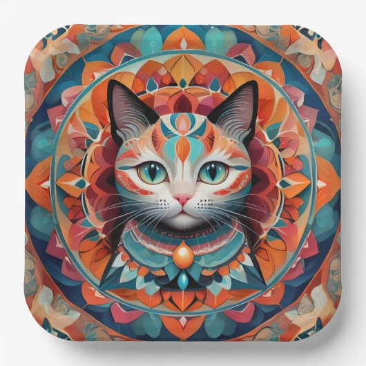Cat Mandala Pappteller (Vorderseite)