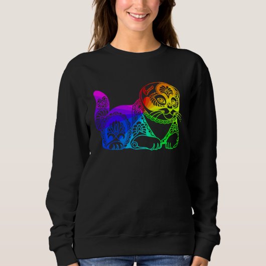 Cat Mandala Rainbow Kitty Geometric Yoga Meditatio Sweatshirt (Vorderseite)