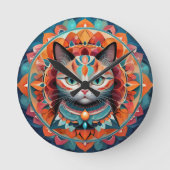 Cat Mandala Runde Wanduhr (Vorderseite)