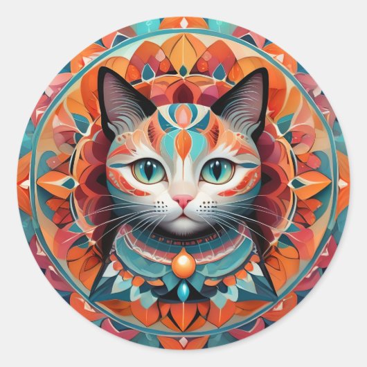 Cat Mandala Runder Aufkleber (Vorderseite)