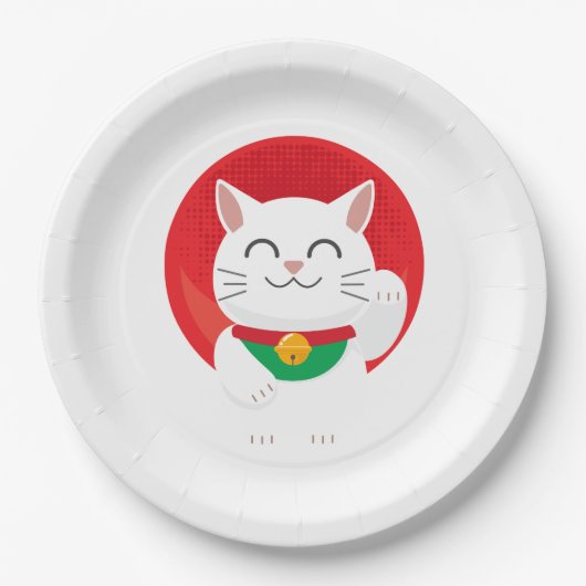 Cat Maneki Neko Japan Lucky Cat Frische Pasta mach Pappteller (Vorderseite)