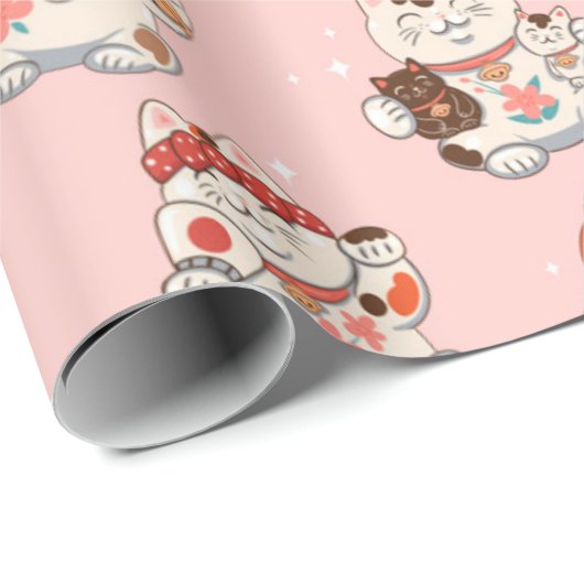Cat Maneki Neko Pattern Geschenkpapier (Rolleneckpunkt)