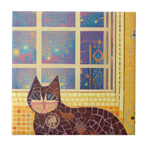 Cat-Marokko-Mosaik abstrakte Kunst brauner Platz Fliese